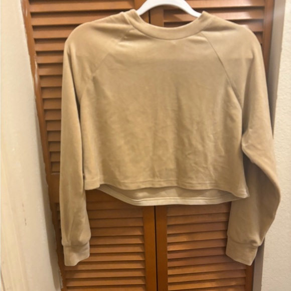 Lilly Pulitzer Zelek Crew Neck Velour Cropped Pullover Size Large Tan Beige - Picture 4 of 5